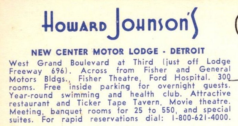 New Center Cinema - Howard Johnsons Building Postcard (newer photo)